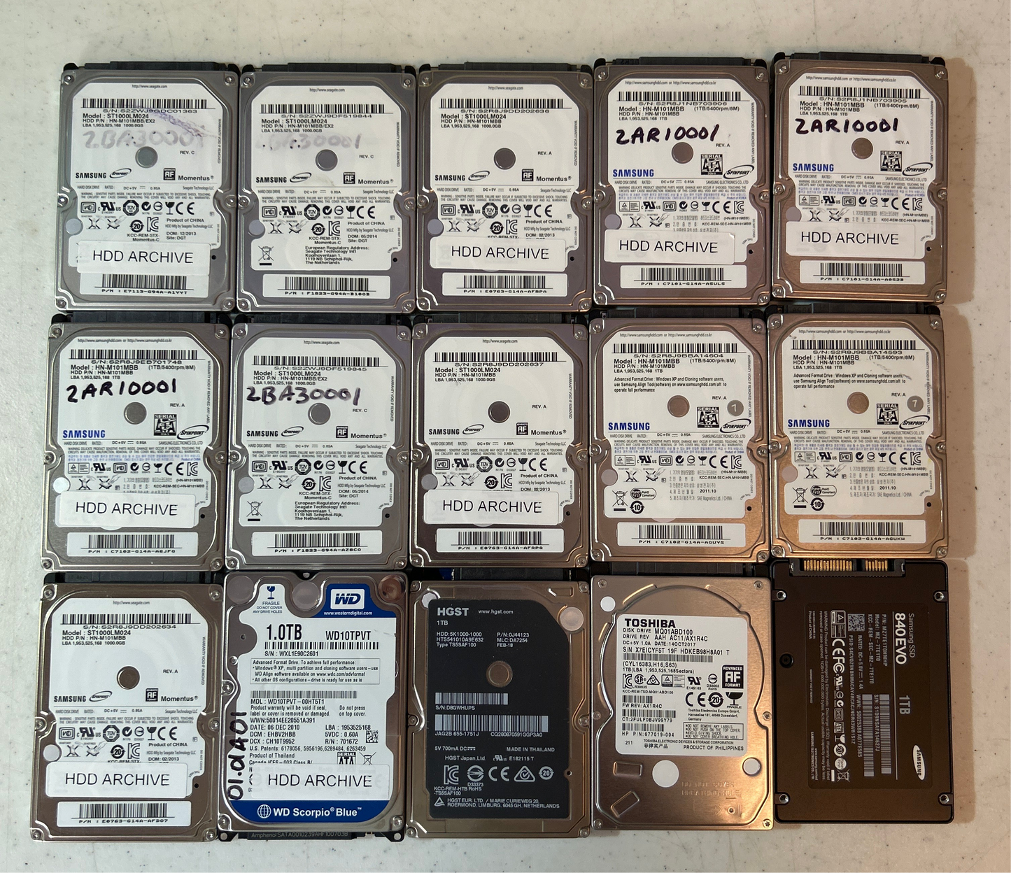 1TB 2.5” Sata hard drives - lot of 15