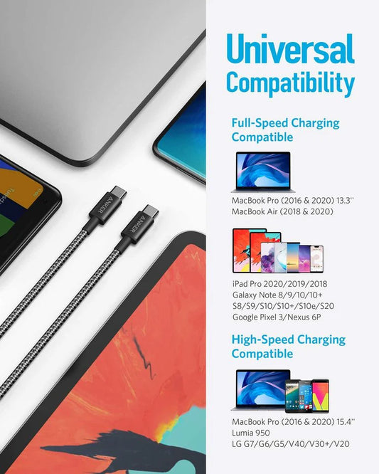 Anker USB C to USB C Cable (6FT, 2Pack), Type-C 100W Charger Cord Fast Charging for WipeOS and Macbook wiping