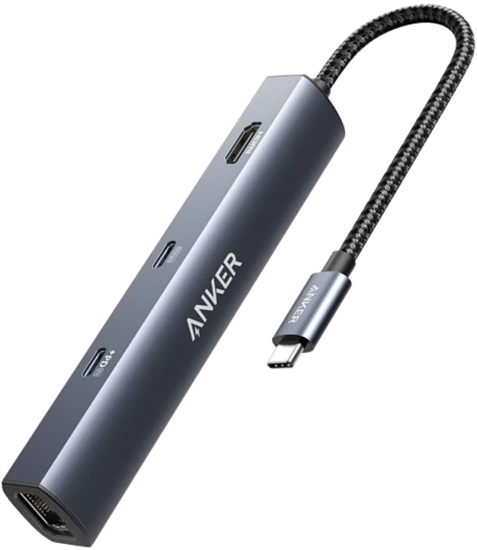 Adapter for WipeOS for devices that do not have Ethernet ports - Anker USB C Hub Adapter, 5-in-1 USB C Adapter with 4K HDMI, Ethernet Port, 3 3.0 Ports