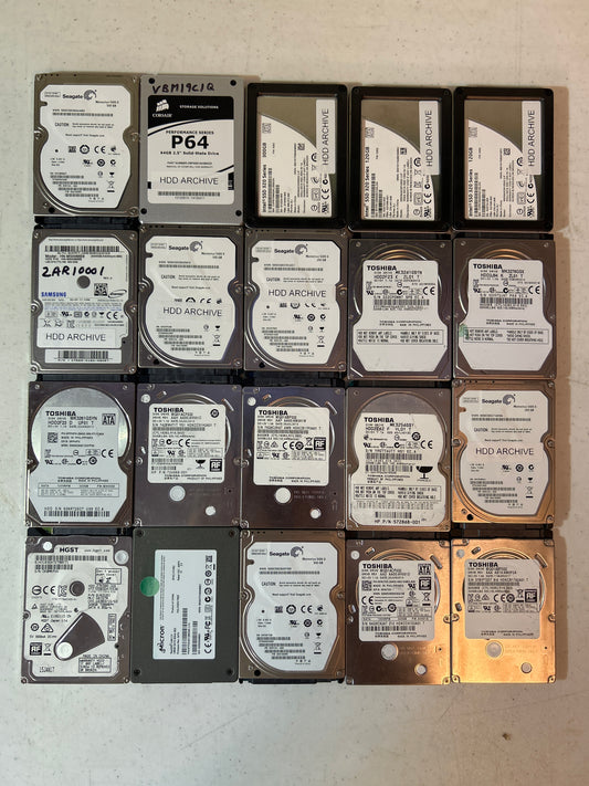 2.5” hard drives mixed - wipes and tested - lot of 20