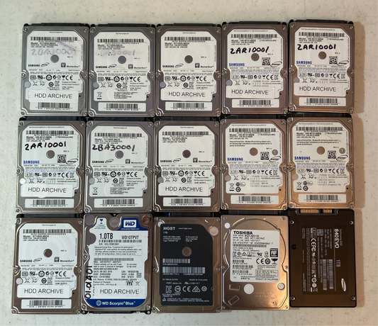 1TB 2.5” Sata hard drives - lot of 15