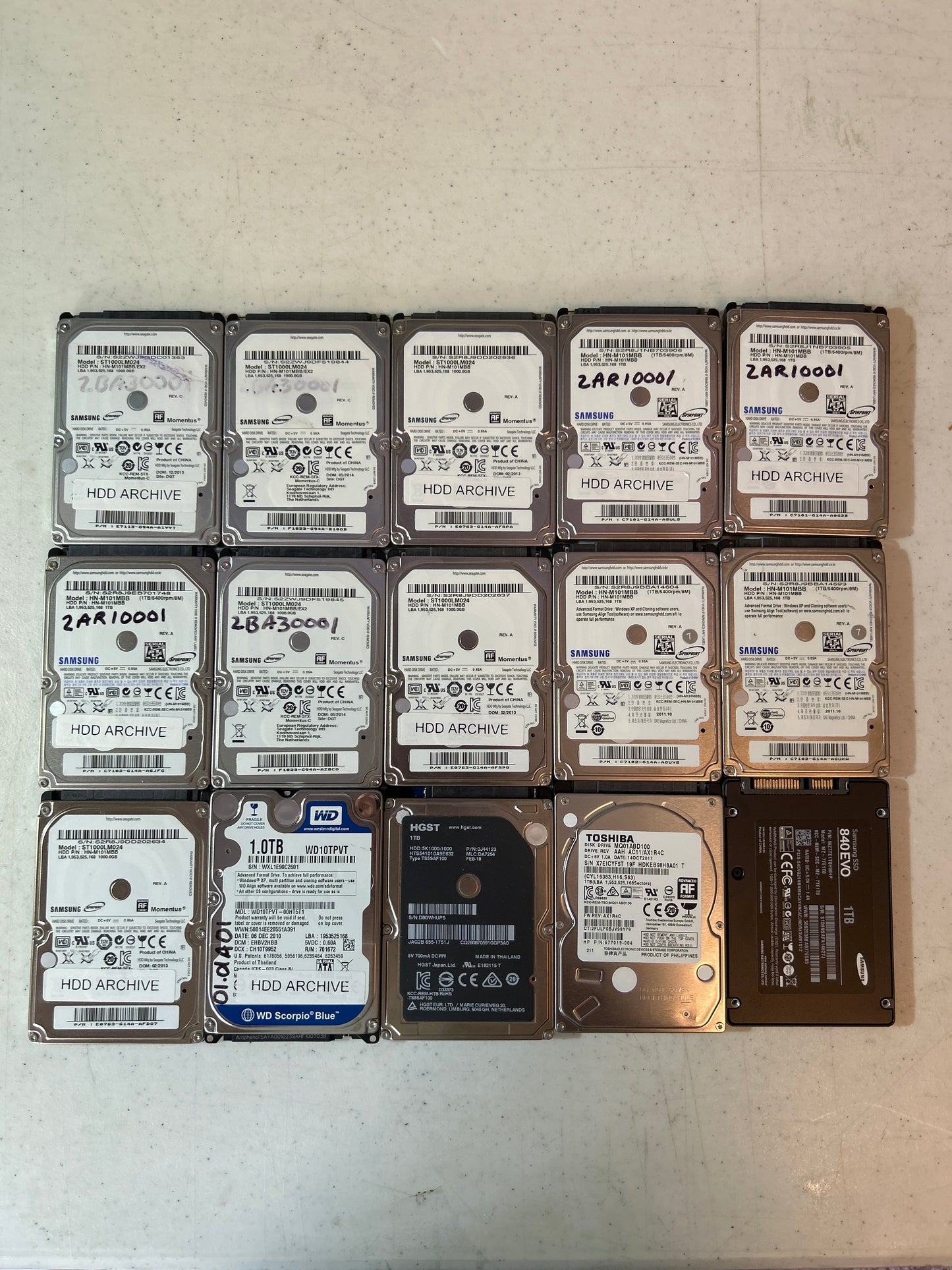 1TB 2.5” Sata hard drives - lot of 15
