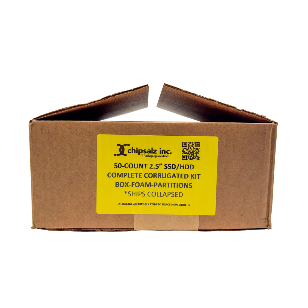 50-Count 2.5" SSD/HDD Complete Corrugated Kit Box-Foam-Partitions