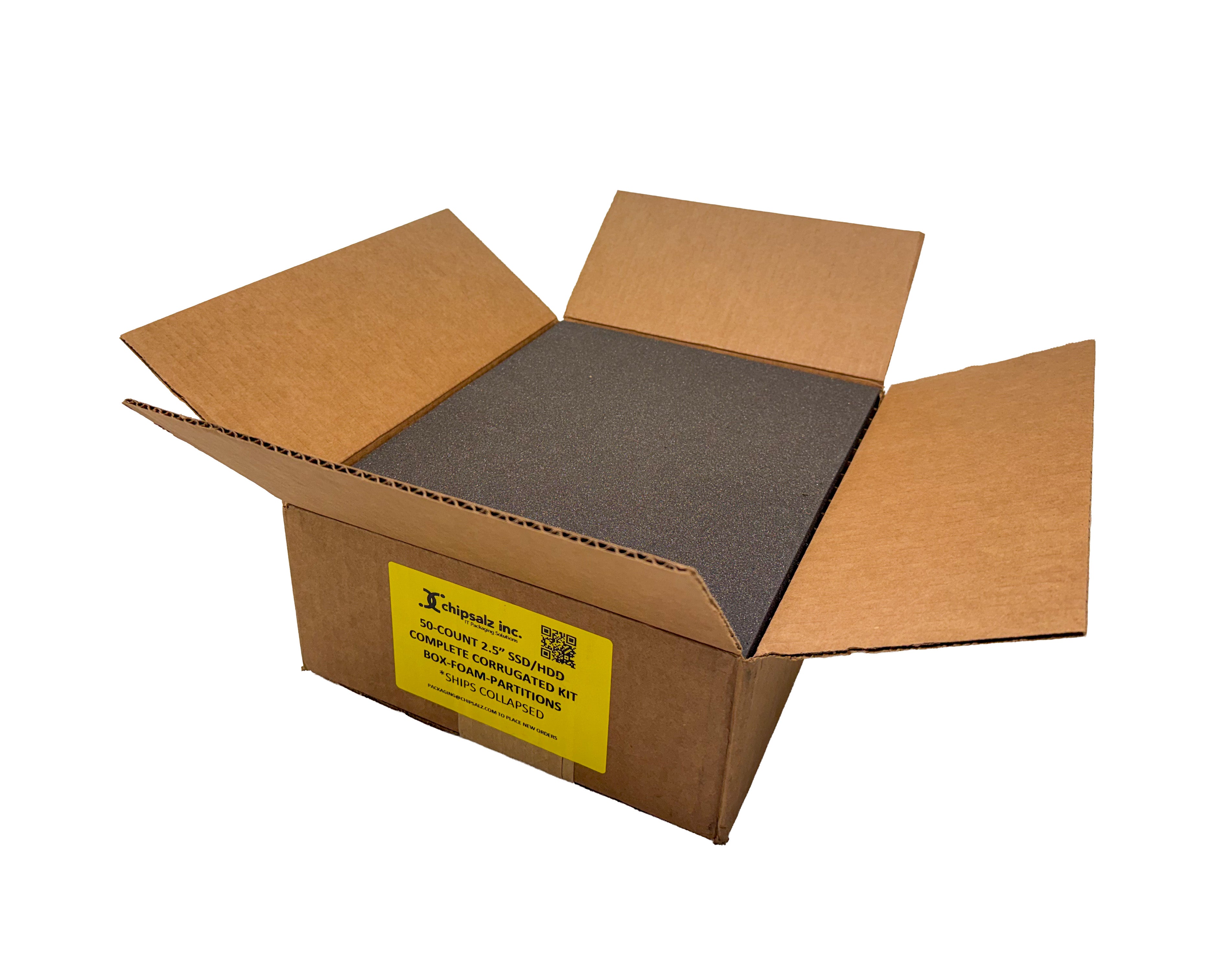 50-Count 2.5" SSD/HDD Complete Corrugated Kit Box-Foam-Partitions
