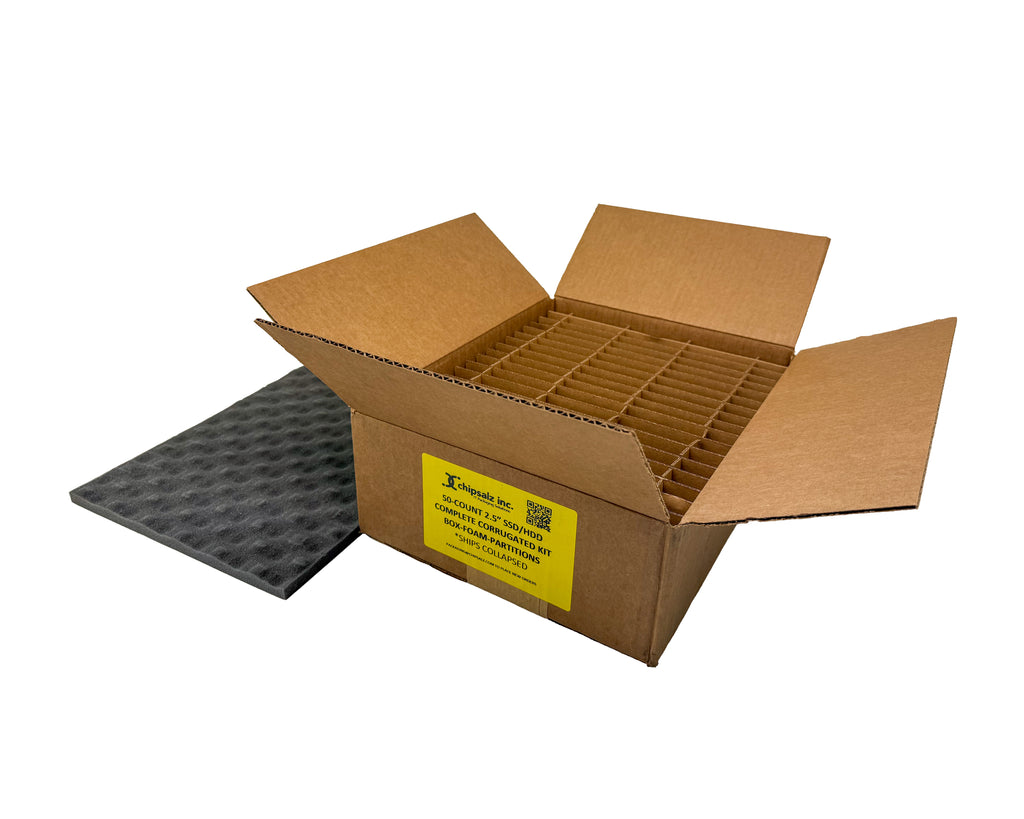 50-Count 2.5" SSD/HDD Complete Corrugated Kit Box-Foam-Partitions