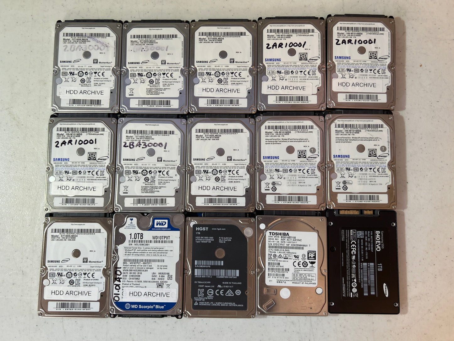 1TB 2.5” Sata hard drives - lot of 15