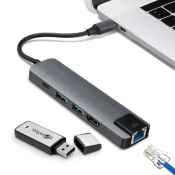 Adapter for WipeOS for devices that do not have Ethernet ports - Anker USB C Hub Adapter, 5-in-1 USB C Adapter with 4K HDMI, Ethernet Port, 3 3.0 Ports