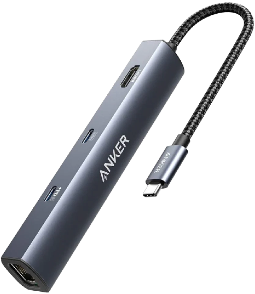 Adapter for WipeOS for devices that do not have Ethernet ports - Anker USB C Hub Adapter, 5-in-1 USB C Adapter with 4K HDMI, Ethernet Port, 3 3.0 Ports